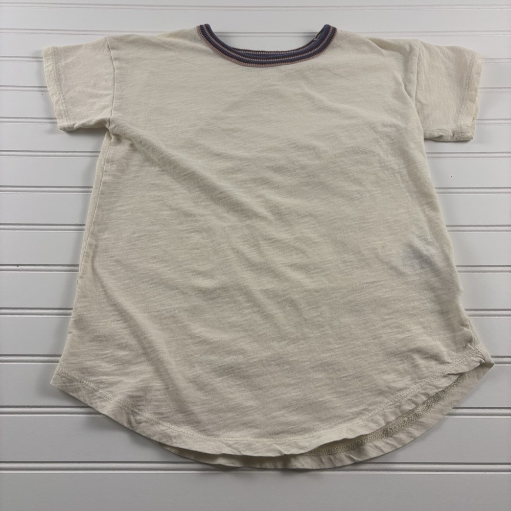 Madewell Womens XXS Ivory Purple Whisper Cotton Rib Crewneck Ringer Tee Neckline